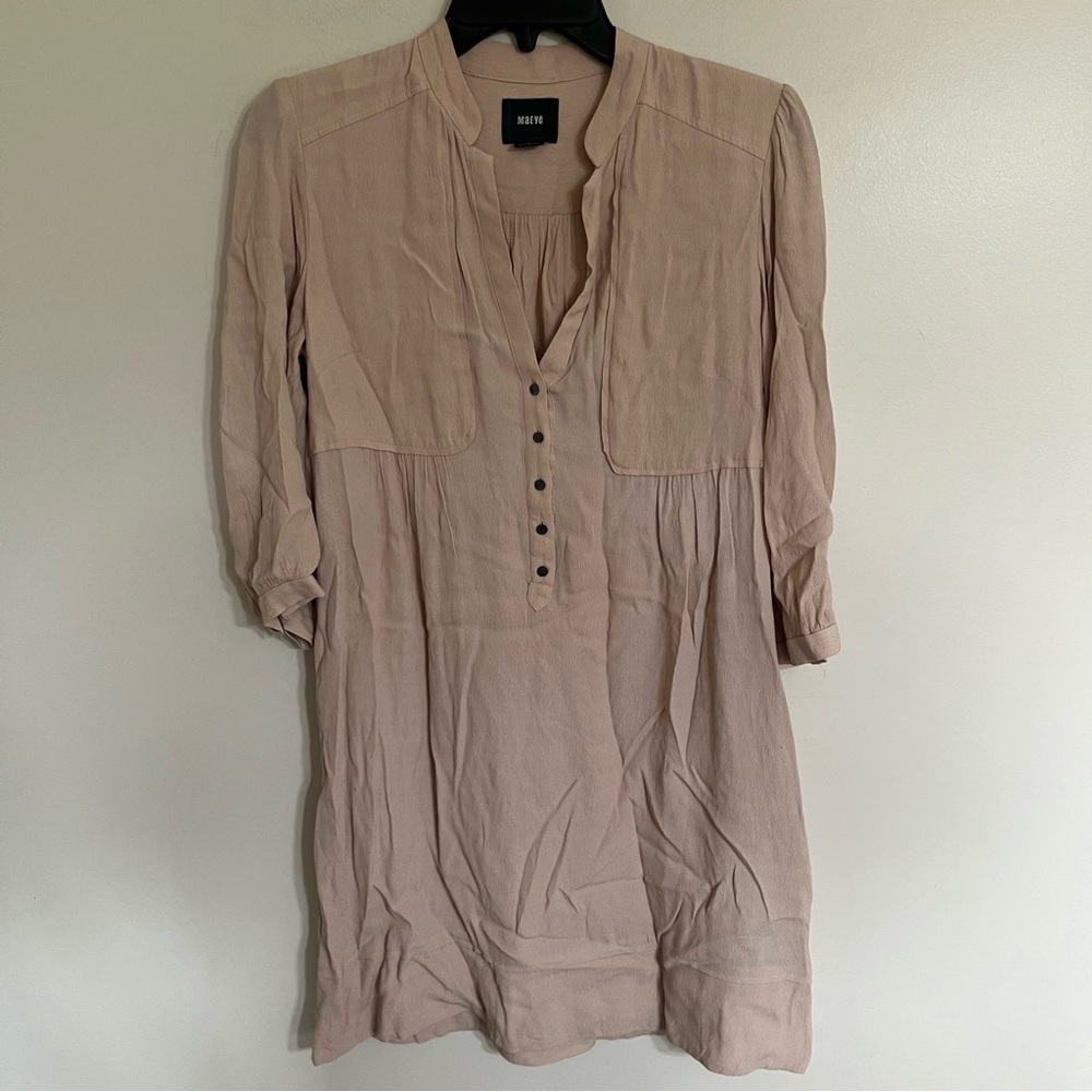 Women's Maeve Anthropologie Pink Shirt Dress Gathered Waist Button Front‎ Size 4